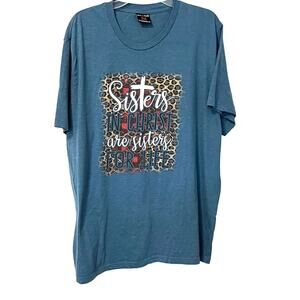 LOVE IN FAITH PULL-OVER SHORT SLEEVE TOP, WOMANS, 3X, BLUE WITH GRAPHICS